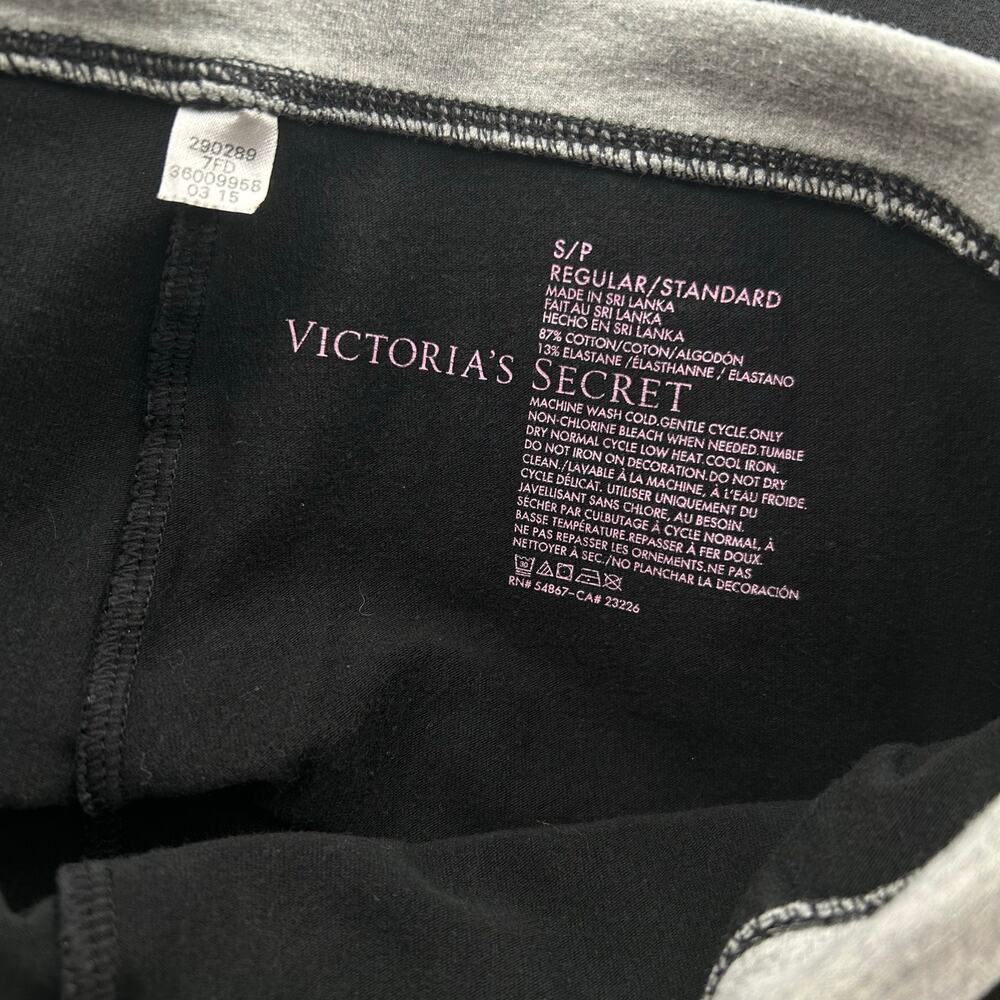 VTG y2k Women's Grey Black Low Rise Victoria's Secret LOVE Fold Over Leggings~S - Picture 4 of 7